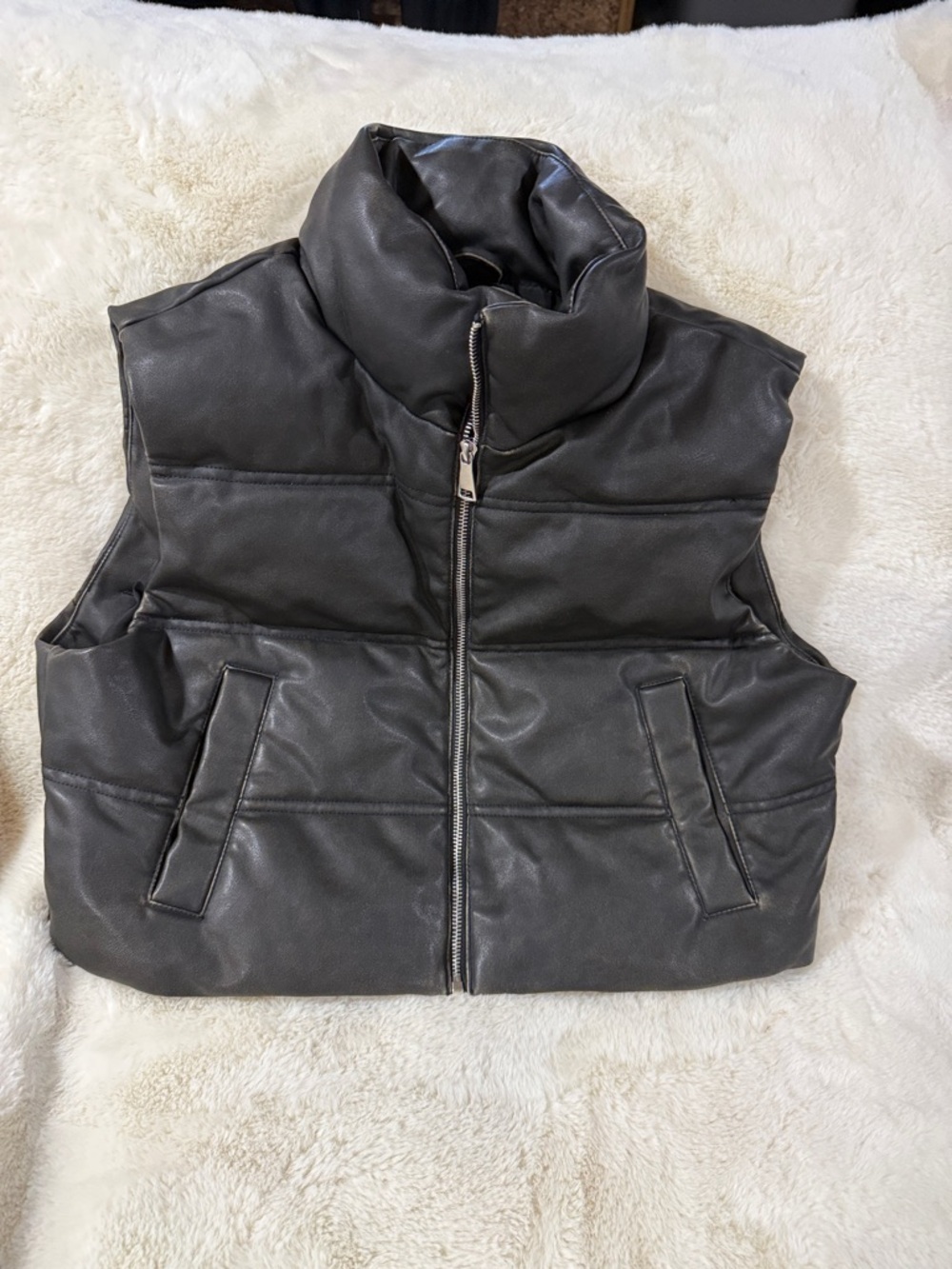 Zara Black Puffer Leather-Look Vest